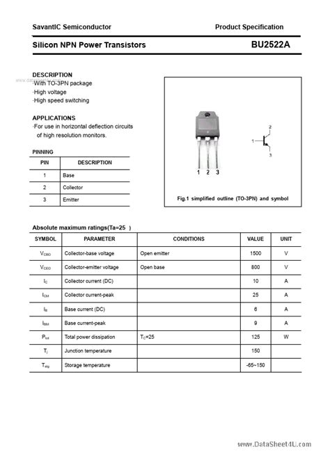 Bu A Savantic Transistor Hoja De Datos Ficha T Cnica Distribuidor