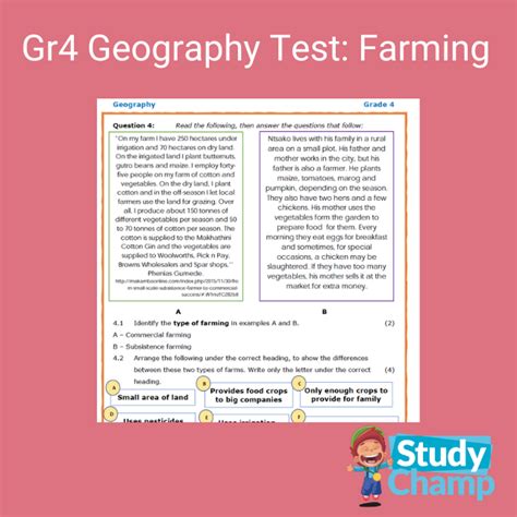 Grade 4 Geography Test Farming • Teacha