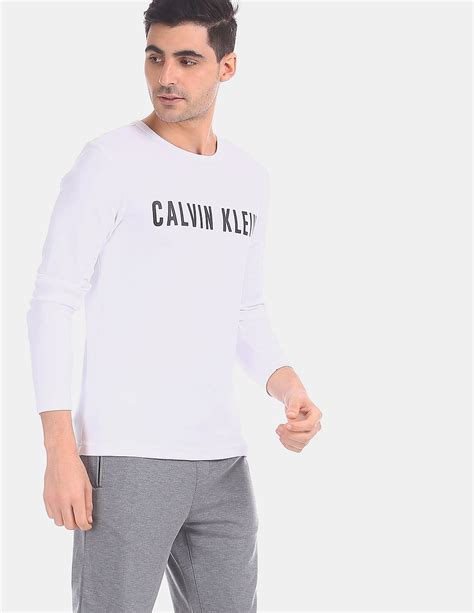 Buy Calvin Klein Men White Long Sleeve Statement Logo T Shirt