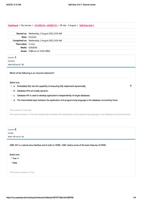 Self Quiz Unit 7 Self Quiz Unit 7 CS 2203 Studocu