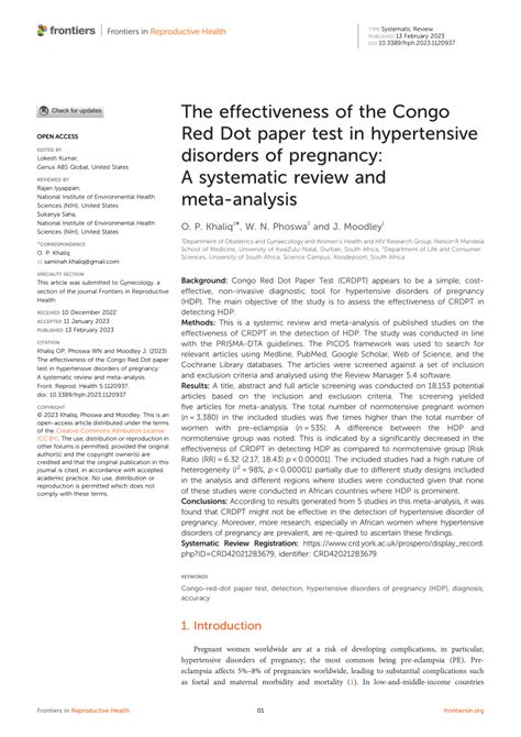 Pdf The Effectiveness Of The Congo Red Dot Paper Test In Hypertensive