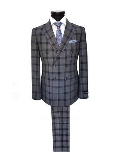 Dark Grey Check Double Breasted Suit