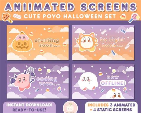 7x Animated Twitch Halloween Cute Poyo Stream Screens Spooky Overlay