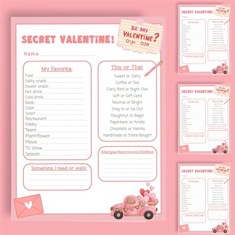 Valentine Secret Pal, Printable Secret Valentine Questionnaire, Work ...