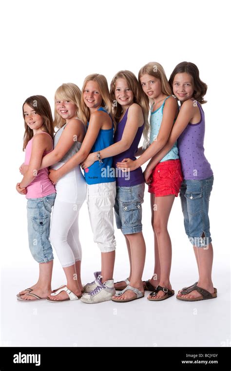 Six Girls Of Years Old In A Row Stock Photo Alamy