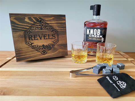 Custom Engraved Whiskey Box T Set Personalized Whiskey Stone Set