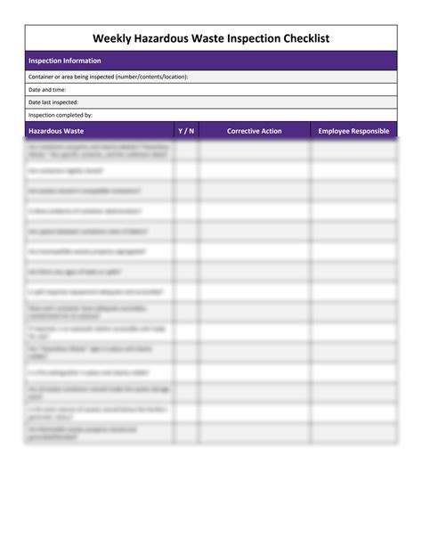 Solution Weekly Hazardous Waste Inspection Checklist Studypool