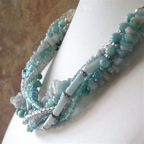 Beaded Necklace Seafoam Multi Strand Beaded Necklace With Etsy