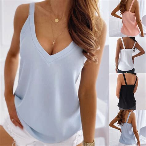 Sexy V Ausschnitt Tank Top Damen Sommer Lose Weste Ärmellose T Shirts