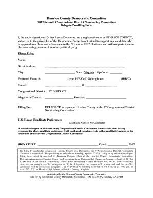 Fillable Online District Delegate Pre Filing Form Harmony Fax Email