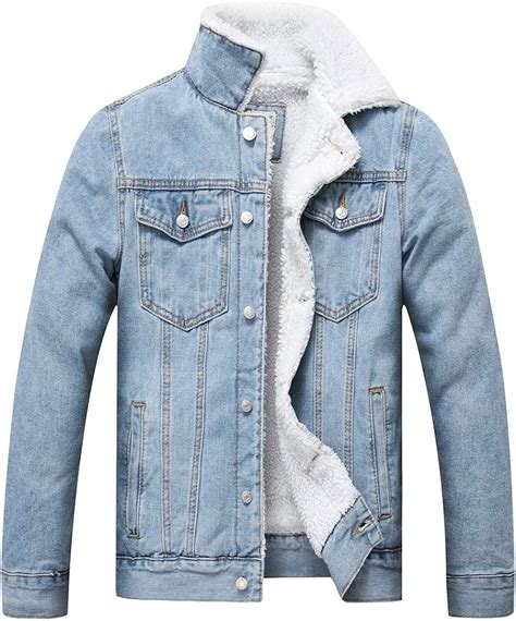 Lzler Mens Fleece Jean Jacket Winter Cotton Sherpa Lined Denim Trucker Jacket Amazonca