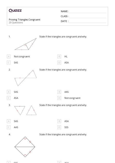 50 Congruent Triangles Sss Sas And Asa Worksheets On Quizizz