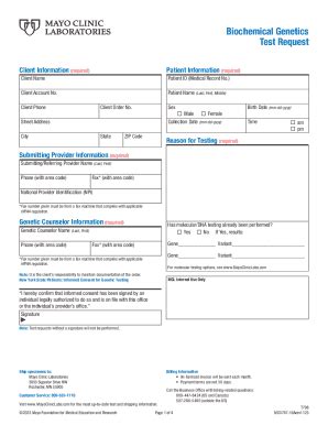 Fillable Online Mcl Biochemical Genetics Test Request Mc A Fax