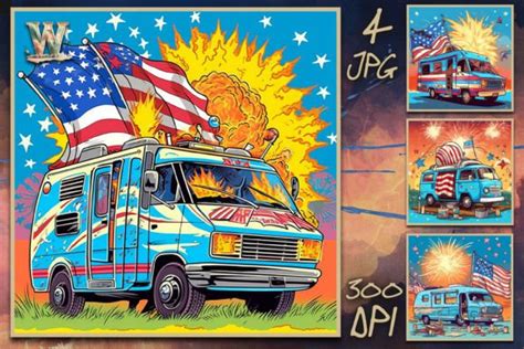 American Flag With Camper Van  Graphic By Wizzle · Creative Fabrica