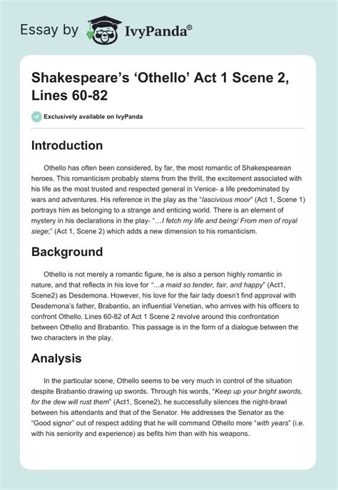 Shakespeare S Othello Act 1 Scene 2 Lines 60 82 829 Words Essay Example