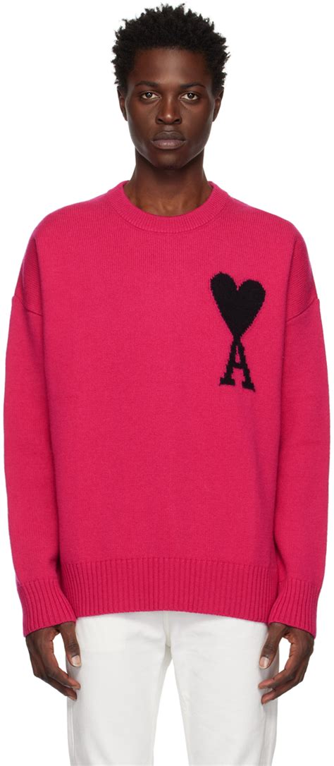 AMI Alexandre Mattiussi Pink Ami de Cœur Sweater SSENSE UK