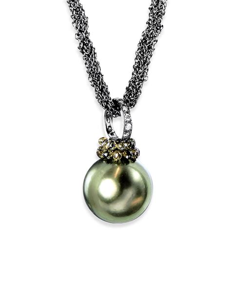 Green Tahitian Pearl And Green Diamond Necklace Turgeon Raine