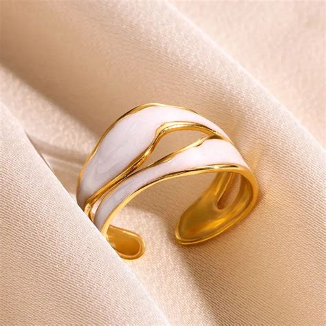 Retro Gold Color Double Oil Drip Open Rings For Women Luxury Irregular