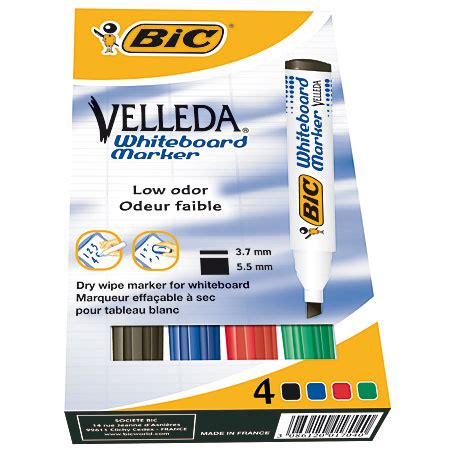 Bic Velleda 1751 Card Box 4 Assorted Markers For Dry Wipe Chisel