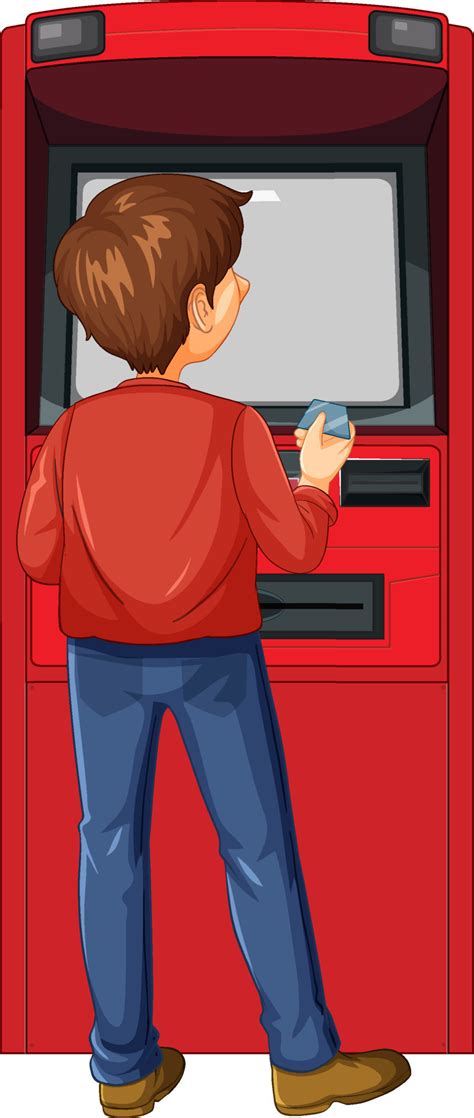 Back Of A Man Withdraw Money From ATM Machine 7623028 Vector Art At