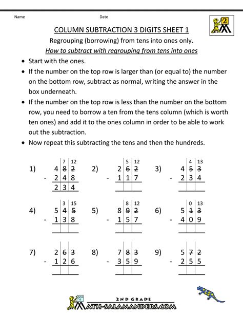 Subtraction With Regrouping Worksheets 2nd Grade