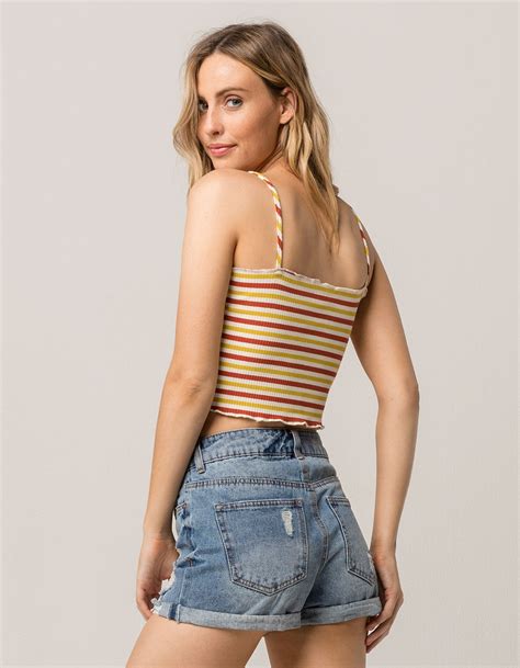 Sky And Sparrow Ribbed Mustard Stripe Womens Crop Cami Mustard Tillys