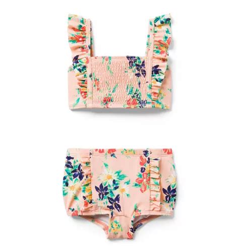 Girl Peach Floral Floral Ruffle 2 Piece Swimsuit By Janie And Jack