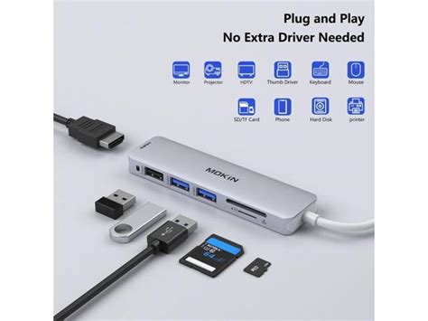 USB C Hub HDMI Adapter For MacBook Pro Air MOKiN 6 In 1 Mac Dongle USB