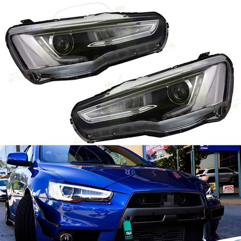 Audi Style Blackout Headlights For Mitsubishi Lancer EVO X 08 17 Bi