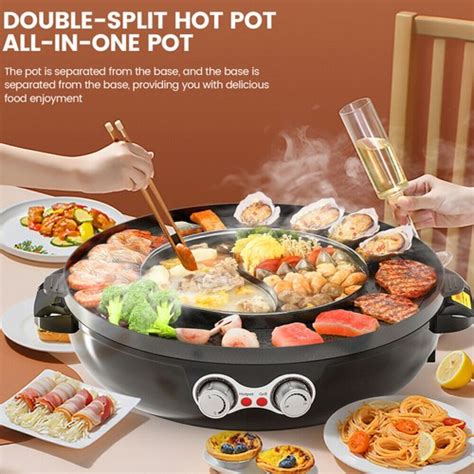 2in1 Electric Hot Pot Grill Cooker Dual Control Smokeless Shabu Korean