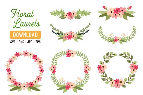 Flower Wreath Laurel Clipart Pack Graphic by The Gradient Fox ...