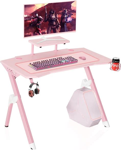 Amazon.com: LTMEUTY Gaming Desk with Monitor Stand - Pink Gaming Table ...