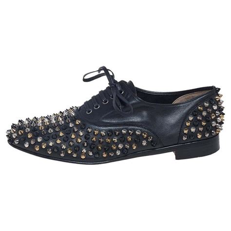 Christian Louboutin Black Leather Freddy Spike Lace Up Oxfords Size 395 For Sale At 1stdibs