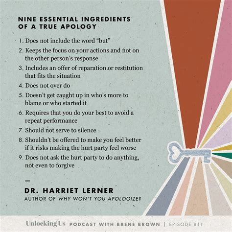 Harriet Lerners Nine Essential Ingredients of a True Apology Brené Brown