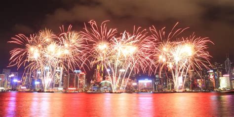 Fireworks Celebrating The Chinese New Year In Hong Kong Editorial Image