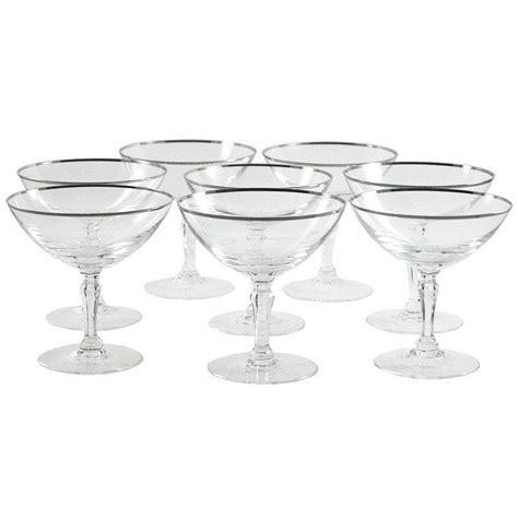 Champagne Coupe Glasses Kitchen Dining Mid Century Silver Rim