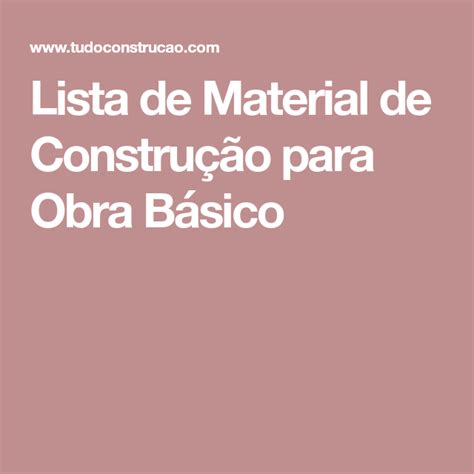 Lista de Material de Construção para Obra Básico Material de