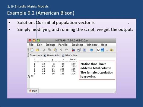 Chapter 9 Leslie Matrix Models Eigenvalues 1 9