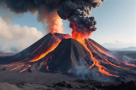 Premium Photo Active Volcano Erupting With Smoke And Lava During Day