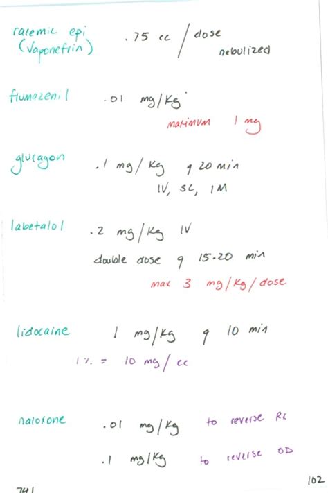 741. Racemic epinephrine dose / flumazenil / glucagon / labetolol / lidocaine / How many mg/cc ...