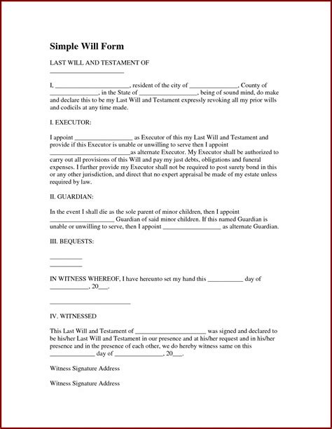 Free Printable Last Will And Testament Blank Forms Texas Printable Templates