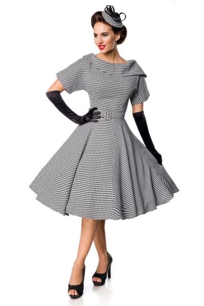 Premium Vintage Swing Dress With Houndstooth Pattern 5900