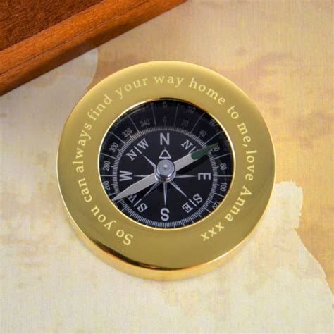 Personalised Brass Travellers Compass With Wooden Box