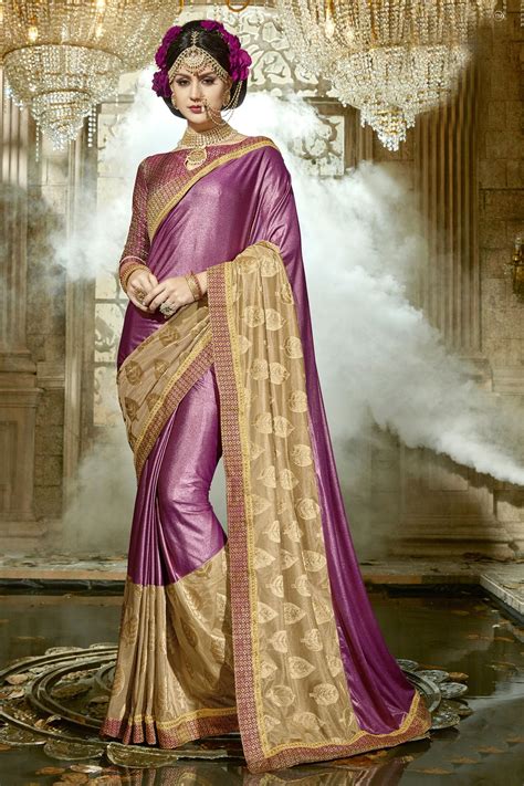 Purple Chinese Imported Fabric Party Wear Saree 60755