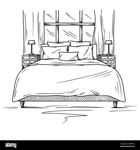 Realistic sketch of the bedroom. Hand drawn sketch of interior. Vector illustration Stock Vector ...