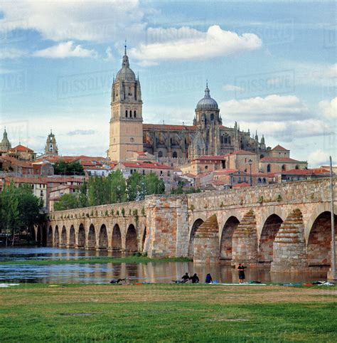 Europe Spain Salamanca The Roman Bridge Over The Tormes River In