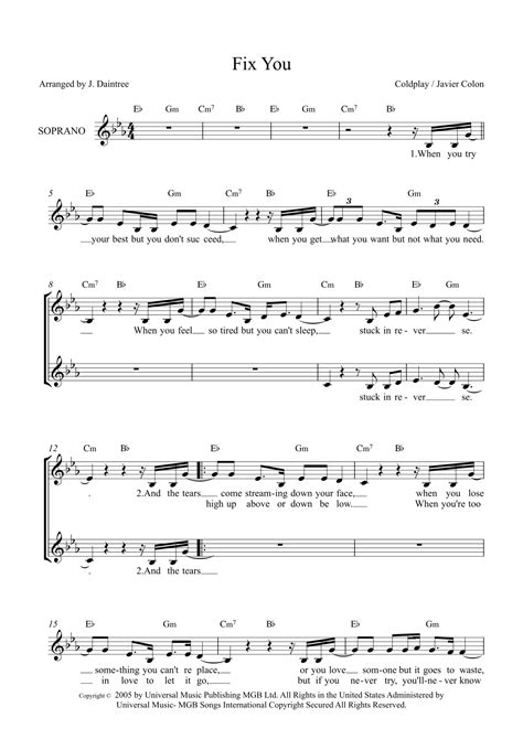 Fix You Arr J Daintree By Coldplay Sheet Music For 3 Part Mixed