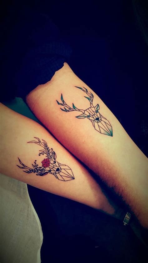 Deer And Stag Geometric Design Matching Tattoos Forearm Tattoos