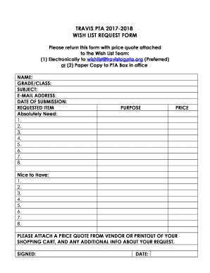 Fillable Online Wish List Request Form Fax Email Print Pdffiller