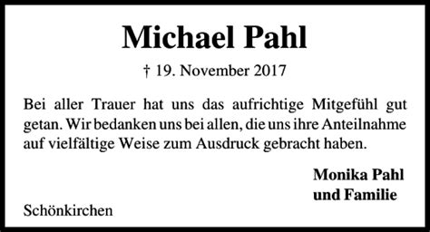 Traueranzeigen Von Michael Pahl Trauer Anzeigen De